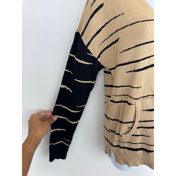 Belle by Belldini Camel Black Striped Hooded Knit Sweater | Size S - Picture 4 of 8